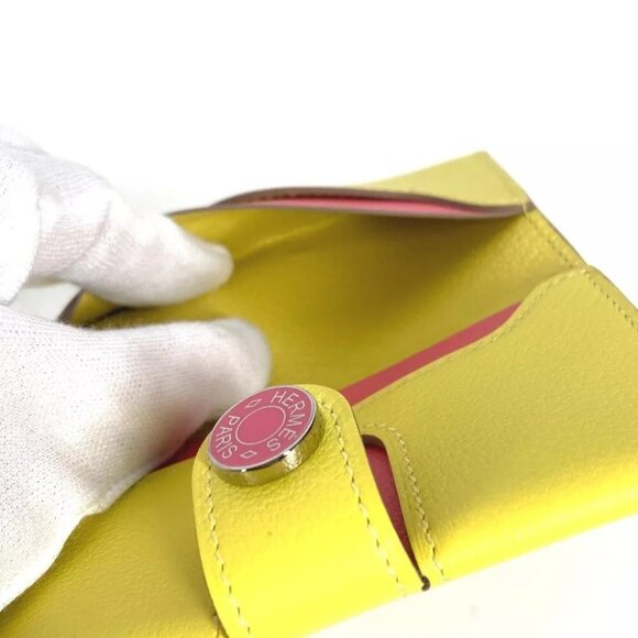 HERMES Bicolor R.M.S Business Card Holder Pass Case Folded Yellow/pink Unused - Picture 3 of 10